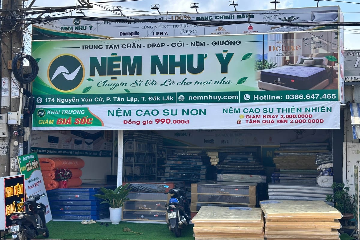 Mặt tiền cửa hàng Nệm Như Ý Đắk Lắk — 174 Nguyễn Văn Cừ, P. Tân Lập